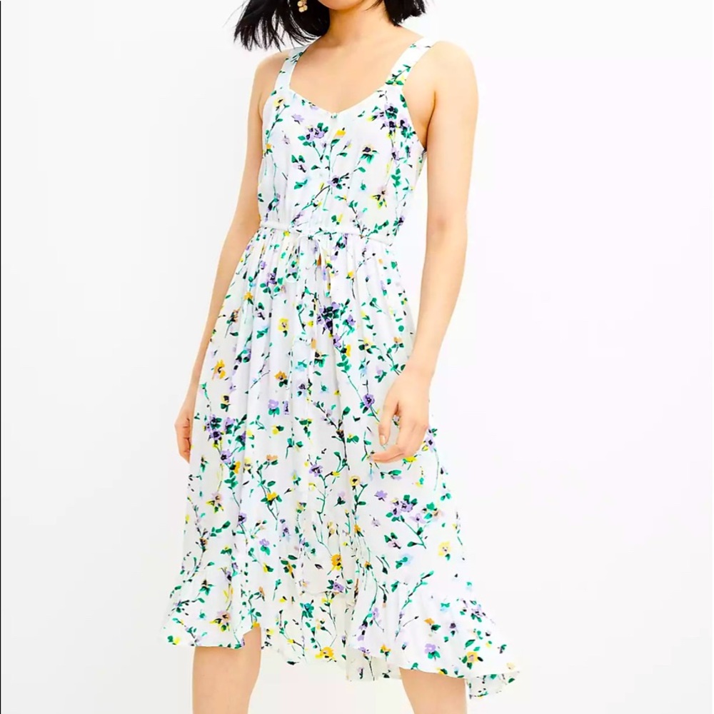 Floral Button Ruffle Midi Dress